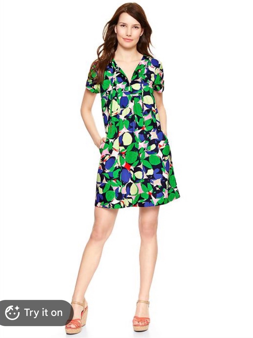GAP Green and Blue Abstract Print Short Sleeve Dress